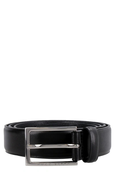 Hugo Boss Leather Belt With Buckle In Black