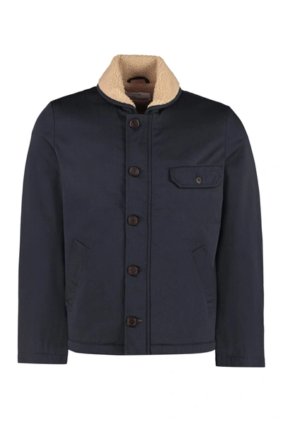 Universal Works N1 Deck Faux Shearling-lined Herringbone Cotton-blend Jacket In Blue