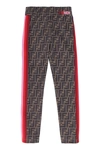 Fendi Leggings With Logoed Texture And Side Bands In Brown