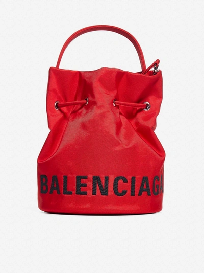 Balenciaga Wheel Xs Nylon Bucket Bag In Red