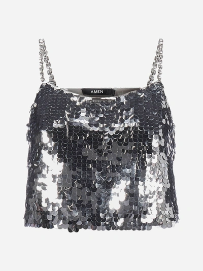 Amen Sequins Cropped Top In Silver