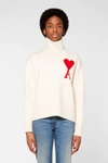 Ami Alexandre Mattiussi Ami De Coeur Intarsia Oversize Funnel Neck Felted Sweater In White