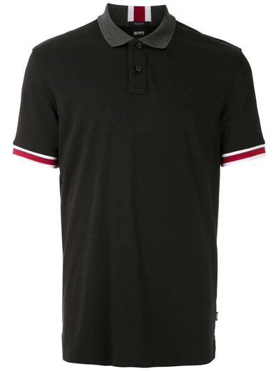 Hugo Boss Stripe Detail Polo Shirt In Black