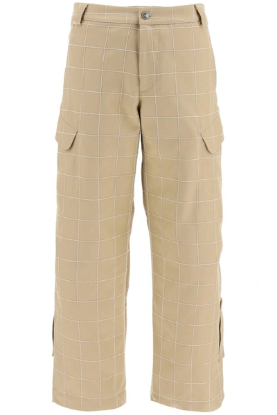 Jacquemus Checkered Cargo Trousers In Beige,brown