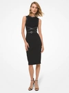 Michael Kors Stretch Boucl Crisscross Leather Belted Sheath Dress In Black