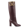 Valentino Supervee V-logo Knee-high Leather Boots In Rubin