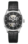 HAMILTON JAZZMASTER SKELETON LEATHER STRAP WATCH, 40MM,H42535780