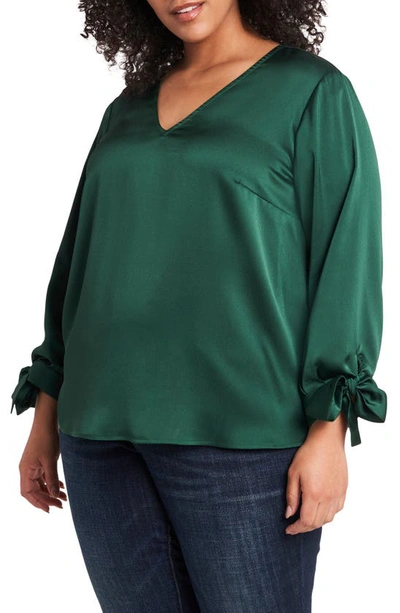 Cece Tie Sleeve Satin Blouse In Alpine Green