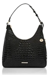 Brahmin Tabitha Croc Embossed Leather Shoulder Bag In Black Melbourne