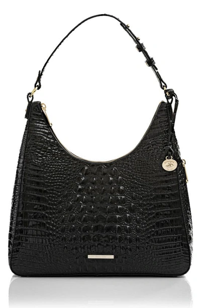 Brahmin Tabitha Croc Embossed Leather Shoulder Bag In Black Melbourne