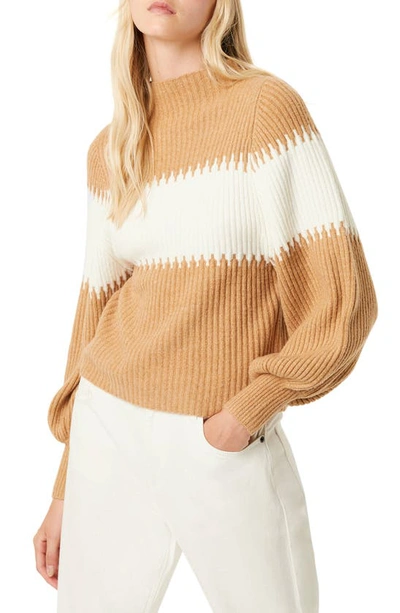 French Connection Sophia Colorblock Blouson Sleeve Sweater In Camel/white