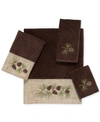 Avanti Pine Branch Embroidered Cotton Bath Towels In Mocha