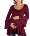 24seven Comfort Apparel Scoop Neck Bell Sleeve Swing Maternity Tunic Top In Dark Purple