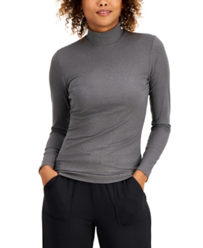 32 Degrees Base Layer Ribbed Mock-neck Top In Heather Charcoal