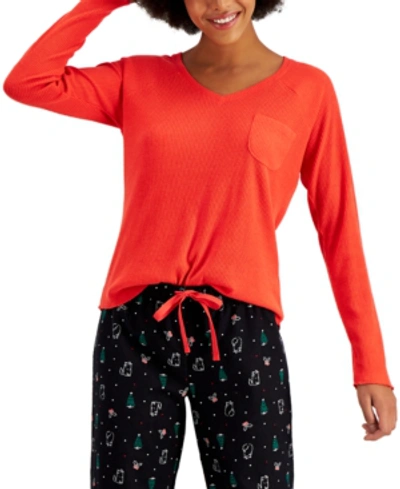 Jenni Ribbed Hacci Sweater Knit Pajama Top, Created For Macy's In Papaya Punch