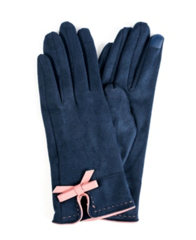 Marcus Adler Women's Faux Suede Bow Jersey Touchscreen Glove In Navy
