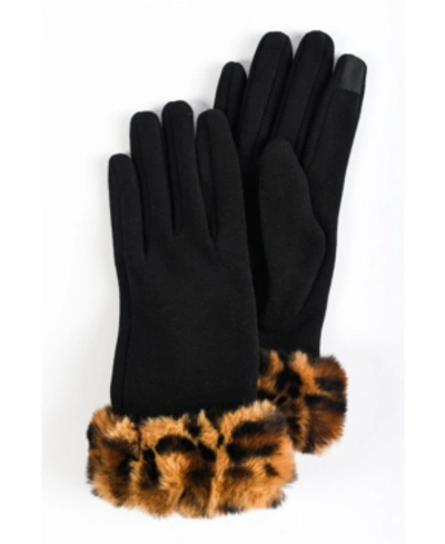 MARCUS ADLER WOMEN'S FAUX FUR LEOPARD CUFF JERSEY TOUCHSCREEN GLOVE