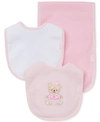 LITTLE ME BABY GIRLS SWEET BEAR BIBS AND BURP CLOTH, 3 PIECE SET