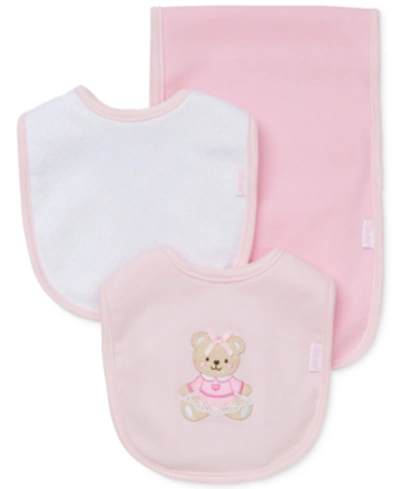 Little Me Kids' Baby Girls Sweet Bear Bibs And Burp Cloth, 3 Piece Set In Pink Multi
