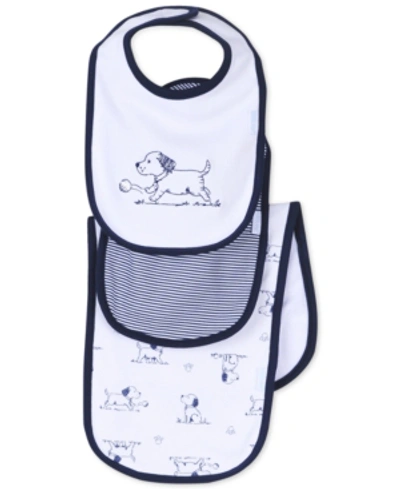 Little Me Baby Boys 3-piece Puppy Toile Bib And Burp Cloth Set In White Print