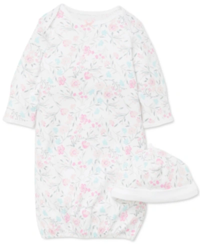 Little Me Kids' Baby Girls Cotton Floral Print Hat And Gown, 2 Piece Set In Bright Pink
