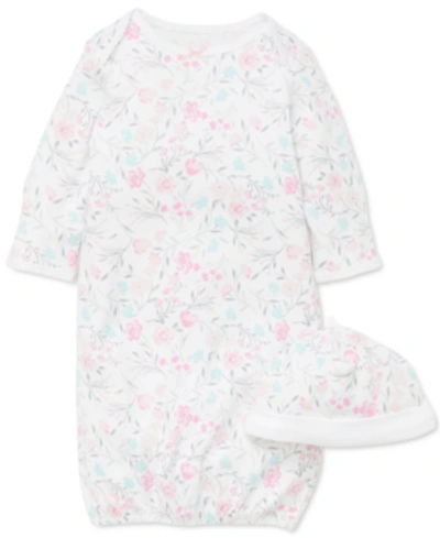 Little Me Baby Girls Cotton Floral Print Hat And Gown, 2 Piece Set In Bright Pink