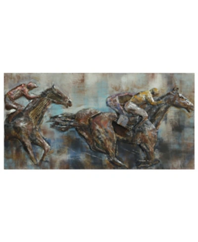 Empire Art Direct 'race Day' Mixed Media Iron Hand Painted Dimensional Wall Sculpture In Multi
