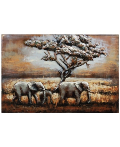 Empire Art Direct Elephants Mixed Media Iron Hand Painted Dimensional Wall Art, 32" X 48" X 2" In Green