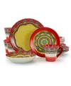 Elama Zen Mozaik 16 Piece Luxurious Stoneware Dinnerware Set In Red