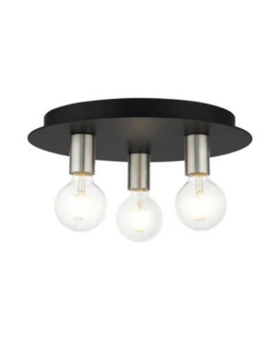 Livex Hillview 3 Lights Flush Mount In Black