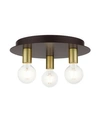 Livex Hillview 3 Lights Flush Mount In Dark Brown