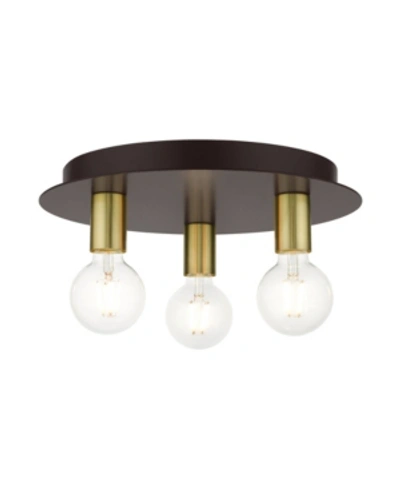 Livex Hillview 3 Lights Flush Mount In Dark Brown