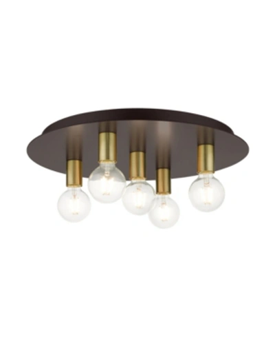 Livex Hillview 5 Lights Flush Mount In Dark Brown