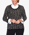 ALFRED DUNNER PETITE KNIGHTSBRIDGE STATION SPARKLY EYELASH TWO-FOR-ONE SWEATER