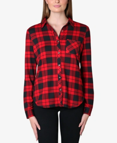 Ultra Flirt Juniors' Cozy Plaid Knit Shirt In Red/black