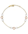 MACY'S CIRCLE AND OVAL ANKLET IN 14K ROSE, WHITE AND YELLOW GOLD