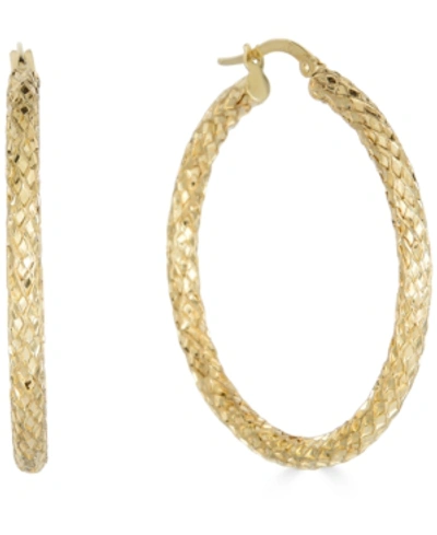 ITALIAN GOLD SNAKE TEXTURE HOOP EARRINGS IN 10K GOLD 40MM