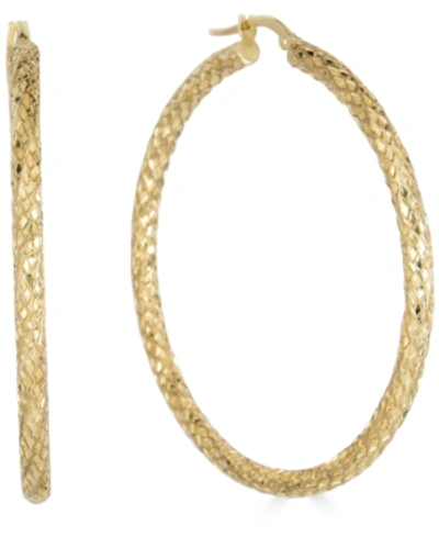 Italian Gold Snake Texture Hoop Earrings In 10k Gold 50mm In Yellow Gold