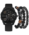 American Exchange Men's Black Rubber Strap Analog Watch 55mm With Stackable Bracelets Gift Set In Black