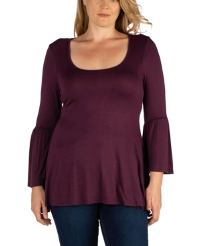 24seven Comfort Apparel Women's Plus Size Flared Tunic Top In Plum
