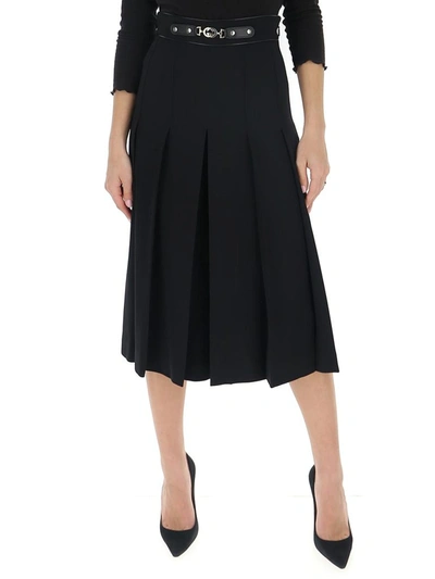 Gucci Viscose Cady Pleated Skirt With Horsebit Detail In Black