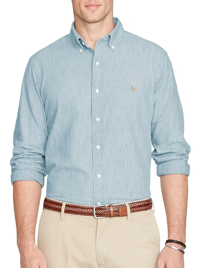 Polo Ralph Lauren Classic Fit Long Sleeve Chambray Cotton Button Down Shirt In Light Blue