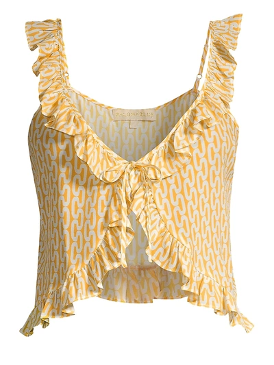 Paloma Blue Women's Ali Printed Ruffle Silk-blend Crop Top In Yellow
