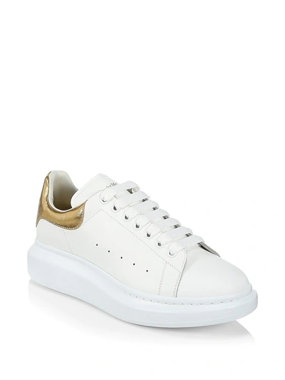 Alexander Mcqueen Gold Foil Embellished Chunky Leather Sneakers - 白色 In White/gold