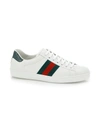 Gucci Leather Ace Sneakers Studded Heel Perforated Upper Rubber Sole In White Stripe