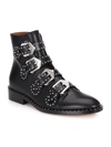 GIVENCHY ELEGANT STUDDED BUCKLE LEATHER ANKLE BOOTS,400087390241