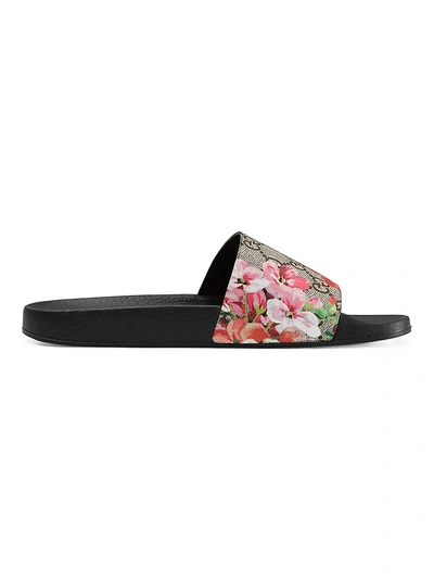 Gucci Multicolor Floral Gg Supreme Slides In Beige Comb