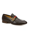 GUCCI MEN'S LEATHER LOAFER WITH GG WEB,0400089861608