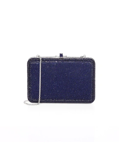 Judith Leiber Slim Slide Crystal-embellished Silver-tone Clutch In Blue