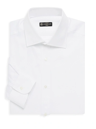 Corneliani Men's Cotton Classic-fit Long-sleeve Dress Shirt In White